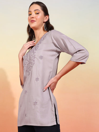 Straight Embroidered Viscose Rayon Tunic