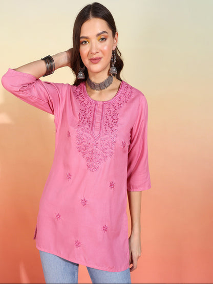 Straight Embroidered Viscose Rayon Tunic