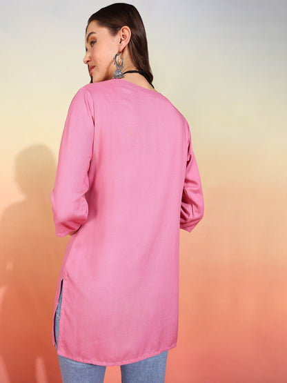 Straight Embroidered Viscose Rayon Tunic