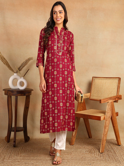 Straight Printed Viscose Rayon Kurta