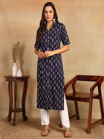Frontslit Printed Viscose Rayon Kurta