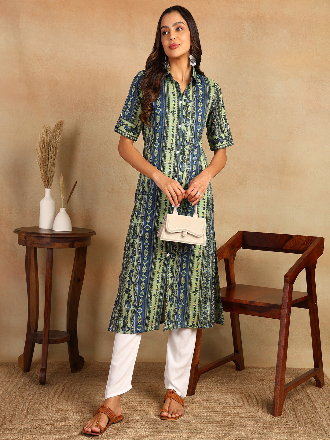 Mokshi green rayon printed kurta – wholesale manufacturer & exporter from India