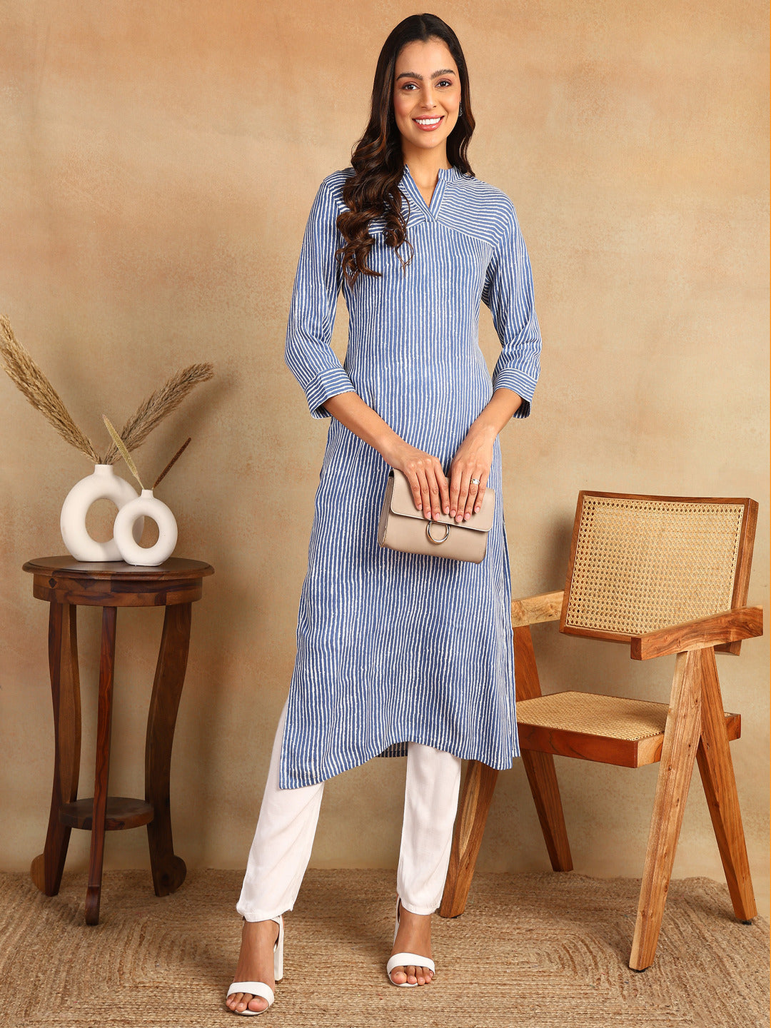 Mokshi blue rayon printed kurta – wholesale manufacturer & exporter from India