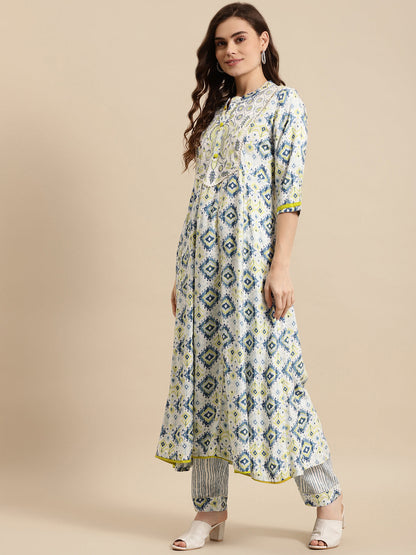 Embroidered Long A-Line Rayon Kurta Set With Dupatta