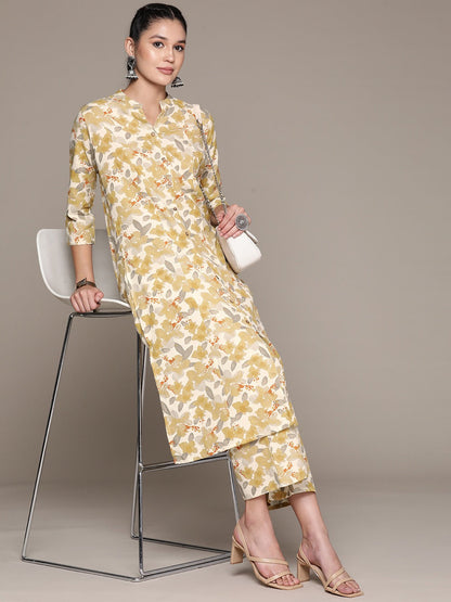 A Line Style Cotton Fabric Beige Color Co-Ord Set