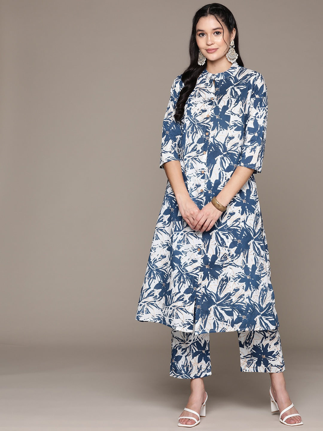 A Line Style Cotton Fabric Blue Color Co-Ord Set