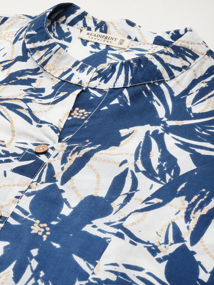 A Line Style Cotton Fabric Blue Color Co-Ord Set