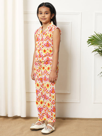 Girls Straight style Cotton fabric Pink color Co-ord set