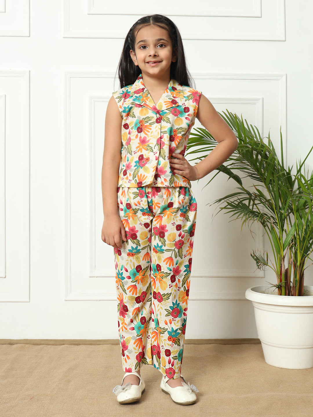 Girls Straight style Cotton fabric Multi color Co-ord set