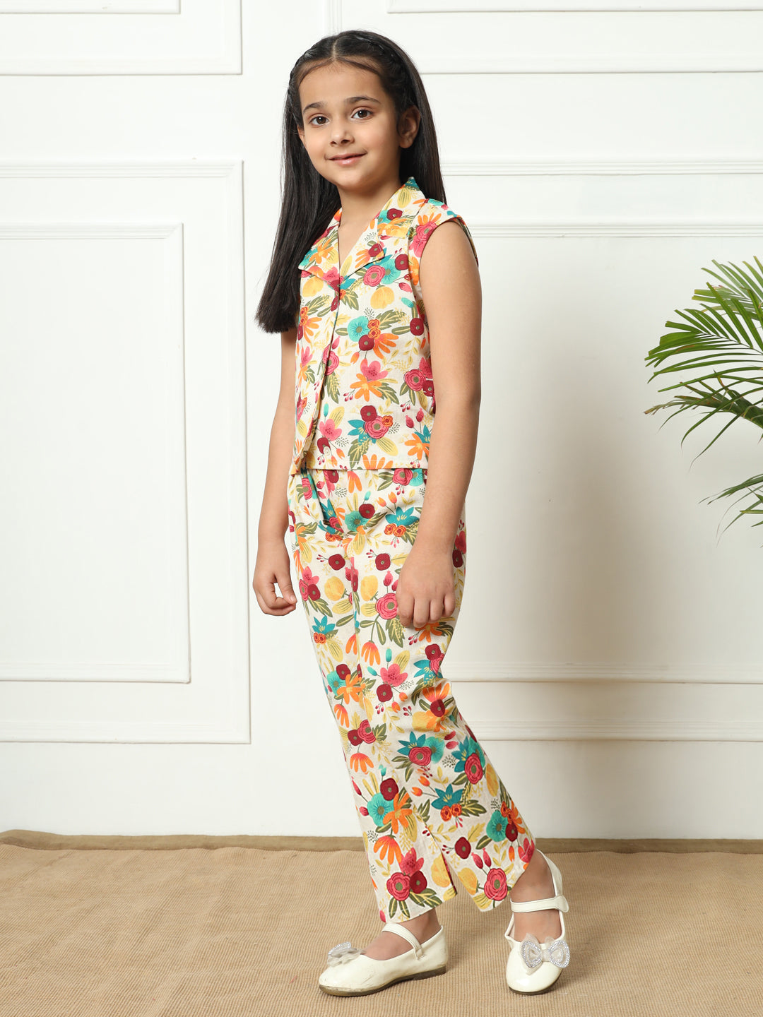 Girls Straight style Cotton fabric Multi color Co-ord set