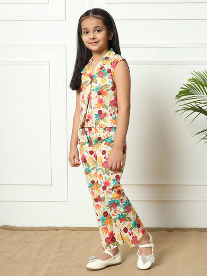 Girls Straight style Cotton fabric Multi color Co-ord set