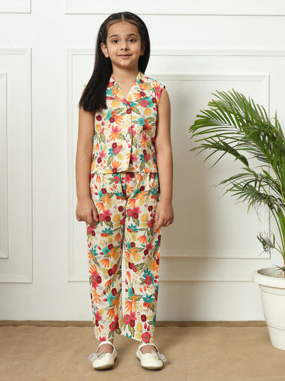 Girls Straight style Cotton fabric Multi color Co-ord set