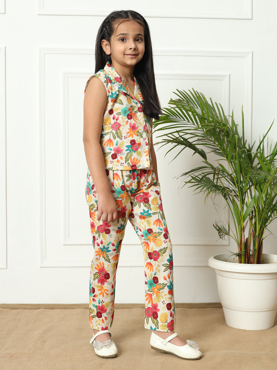 Girls Straight style Cotton fabric Multi color Co-ord set
