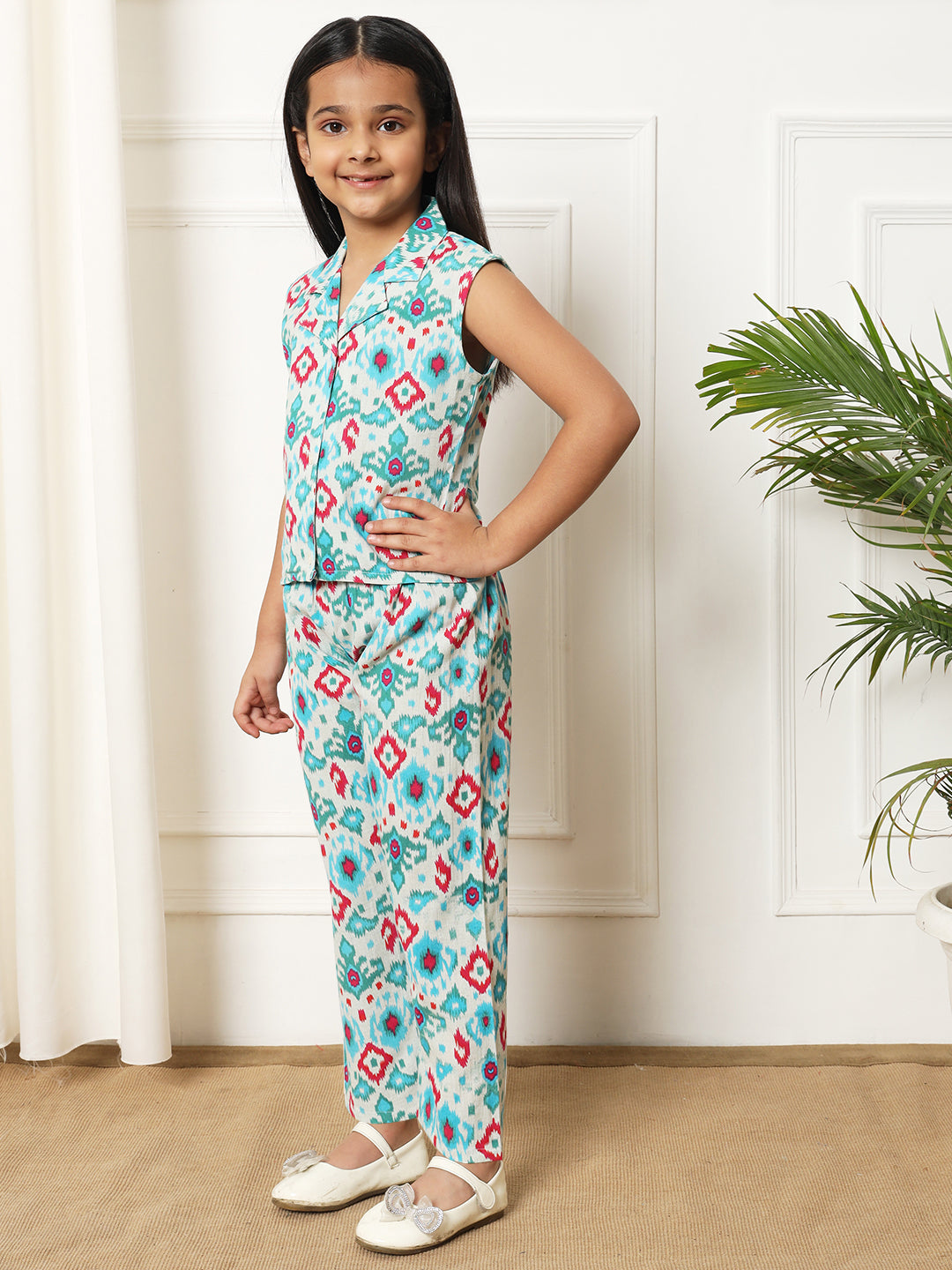 Girls Straight style Cotton fabric Blue color Co-ord set