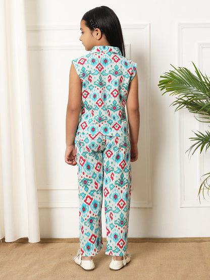 Girls Straight style Cotton fabric Blue color Co-ord set