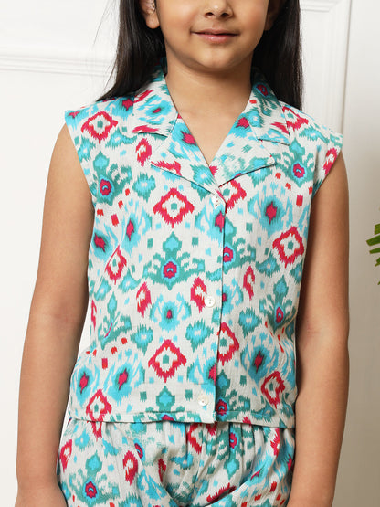 Girls Straight style Cotton fabric Blue color Co-ord set