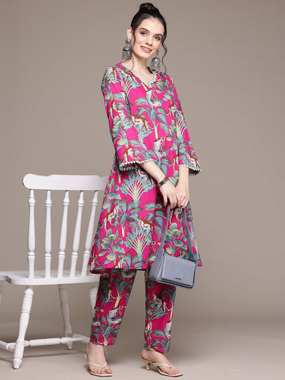 A Line Style Cotton Fabric Pink Color Co-Ord Set