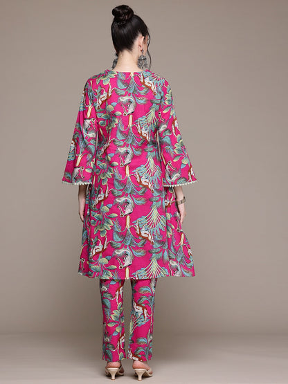A Line Style Cotton Fabric Pink Color Co-Ord Set