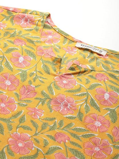 Straight Style Cotton Fabric Yellow Color Co-Ord Set