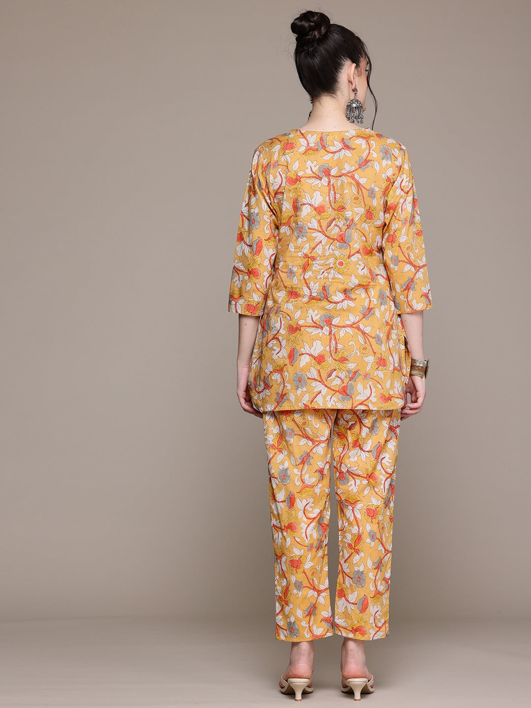 Straight Style Cotton Fabric Mustard Color Co-Ord Set