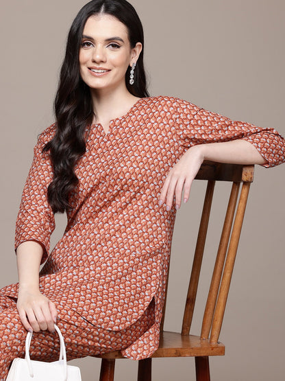 Straight Style Cotton Fabric Rust Color Co-Ord Set