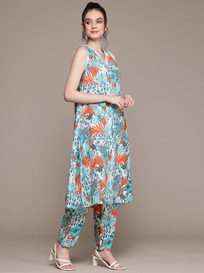 A Line Style Cotton Fabric Blue Color Co-Ord Set