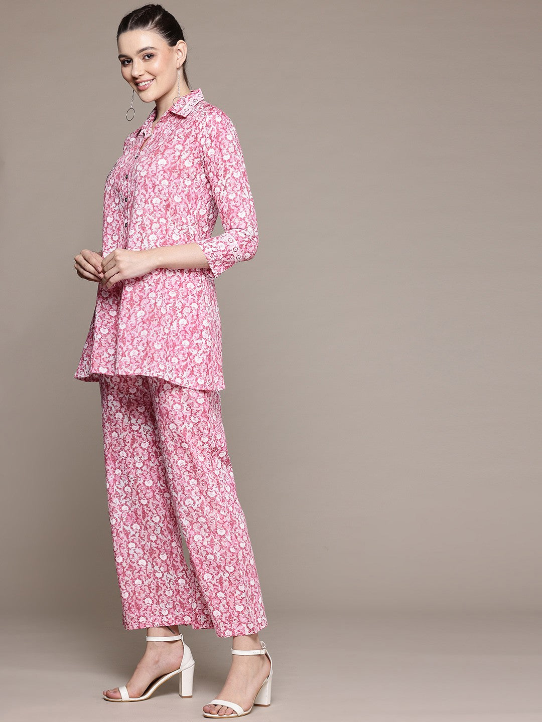 A Line Style Cotton Fabric Pink Color Co-Ord Set