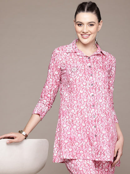 A Line Style Cotton Fabric Pink Color Co-Ord Set