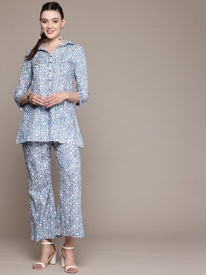 A Line Style Cotton Fabric Grey Color Co-Ord Set