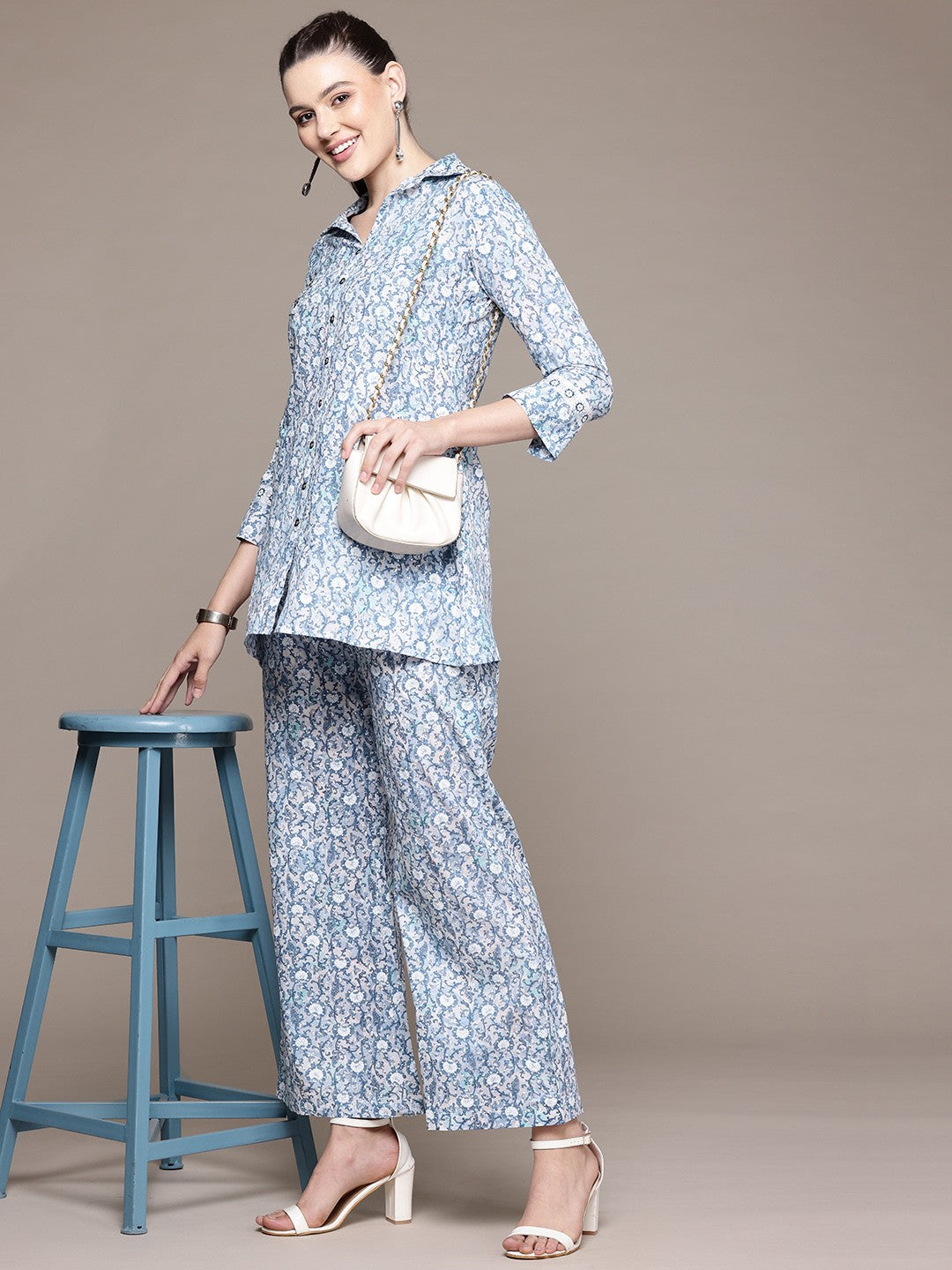 A Line Style Cotton Fabric Grey Color Co-Ord Set