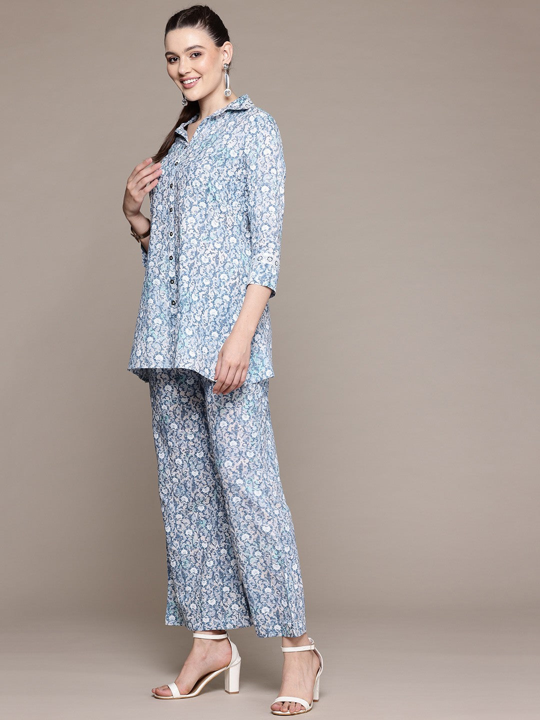 A Line Style Cotton Fabric Grey Color Co-Ord Set