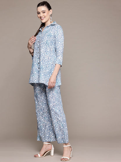 A Line Style Cotton Fabric Grey Color Co-Ord Set