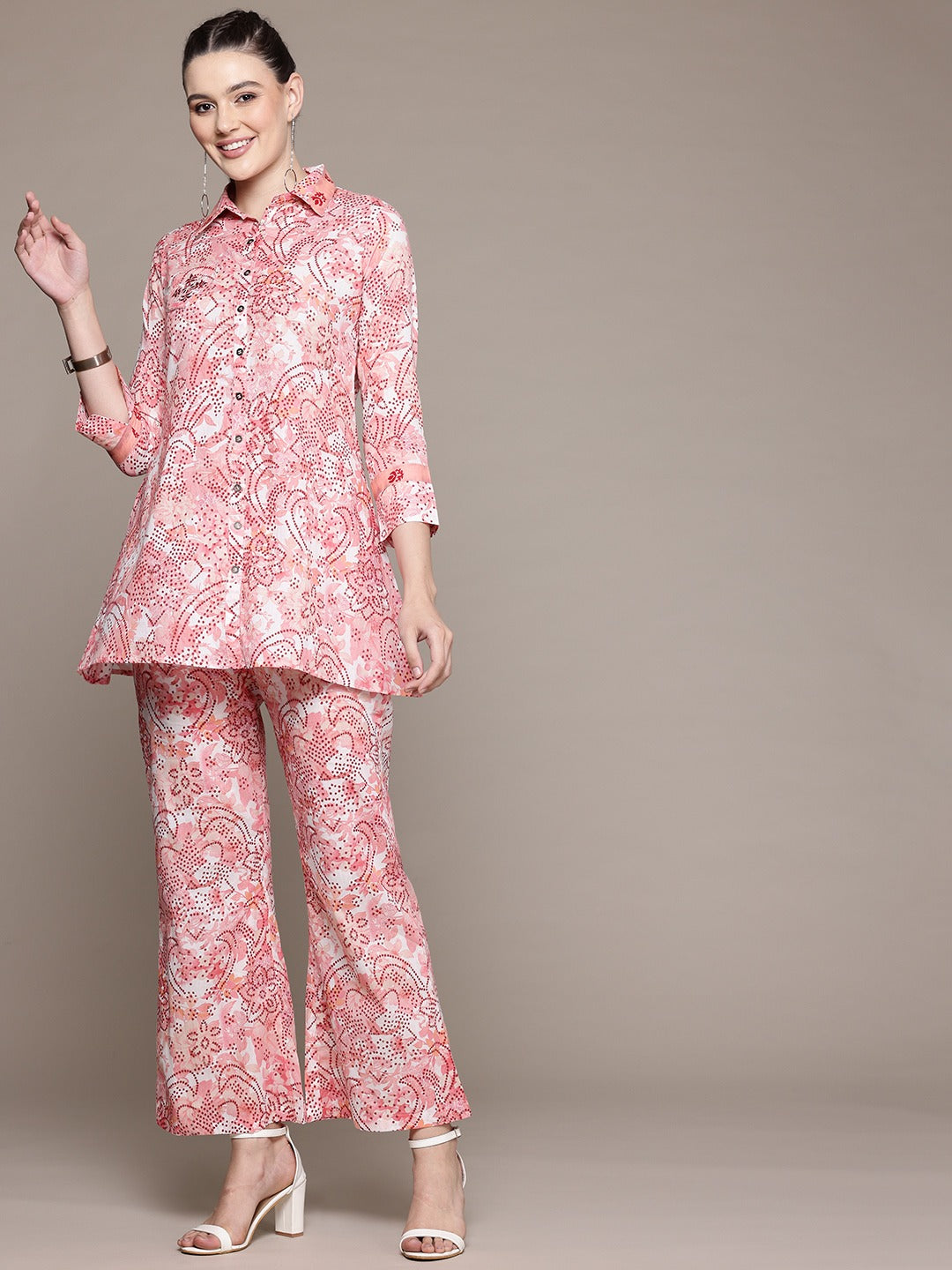 A Line Style Cotton Fabric Peach Color Co-Ord Set