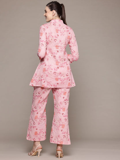 A Line Style Cotton Fabric Pink Color Co-Ord Set