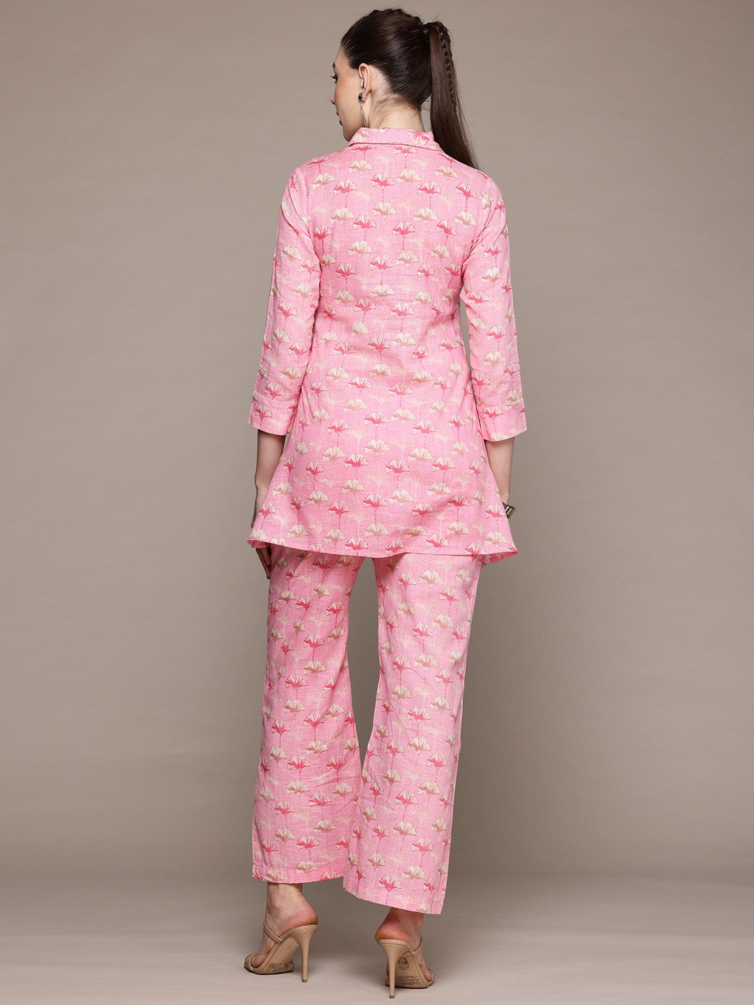 A Line Style Cotton Fabric Pink Color Co-Ord Set