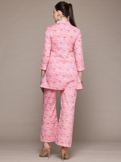 A Line Style Cotton Fabric Pink Color Co-Ord Set