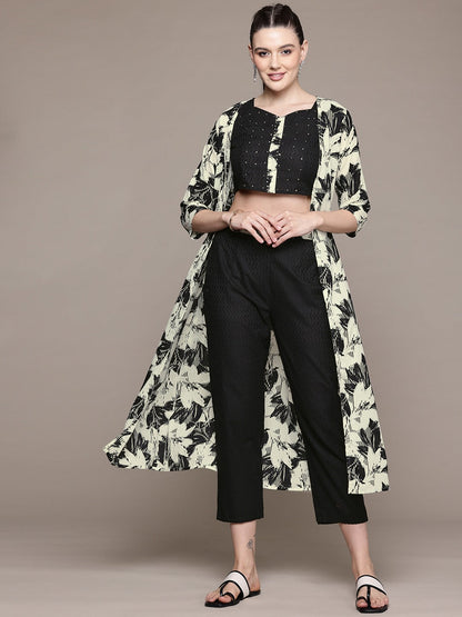 Straight Style Cotton Fabric Black Color Co-Ord Set