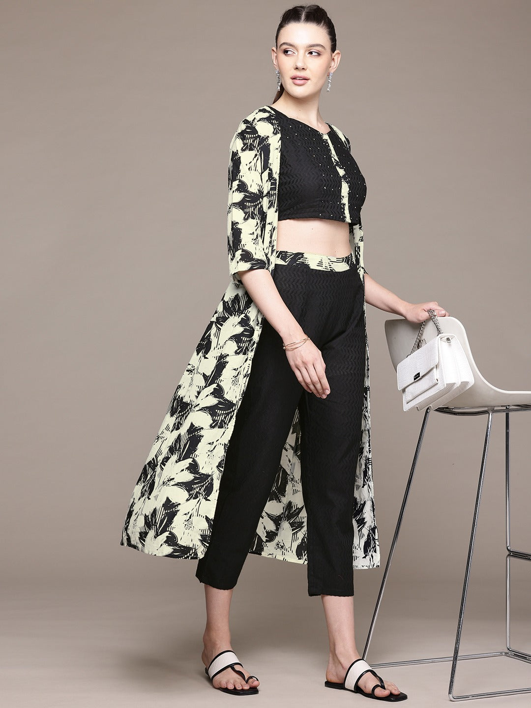 Straight Style Cotton Fabric Black Color Co-Ord Set