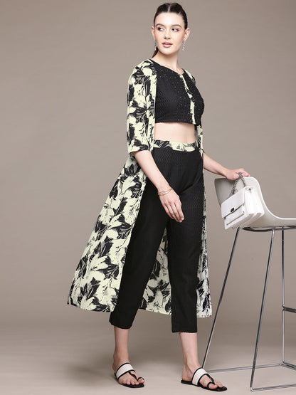 Straight Style Cotton Fabric Black Color Co-Ord Set