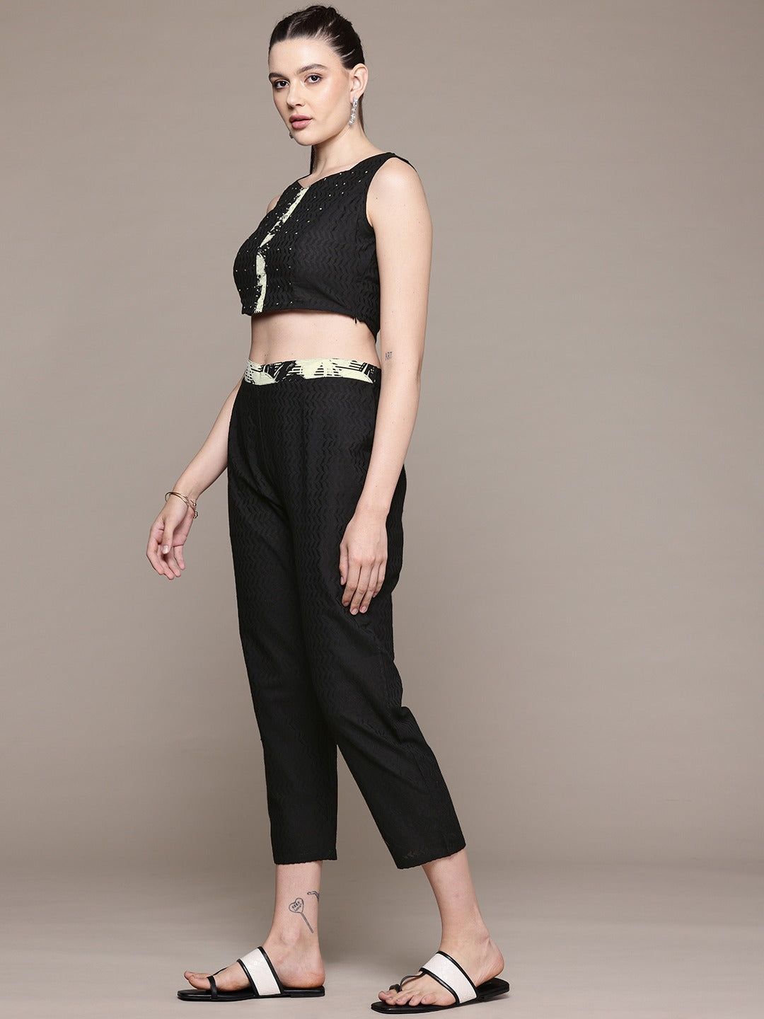 Straight Style Cotton Fabric Black Color Co-Ord Set