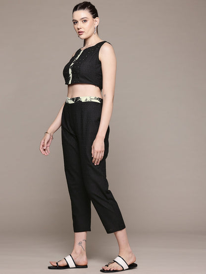 Straight Style Cotton Fabric Black Color Co-Ord Set