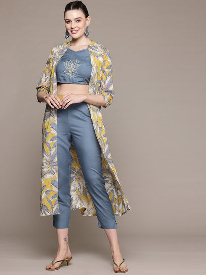 Straight Style Cotton Fabric Grey Color Co-Ord Set
