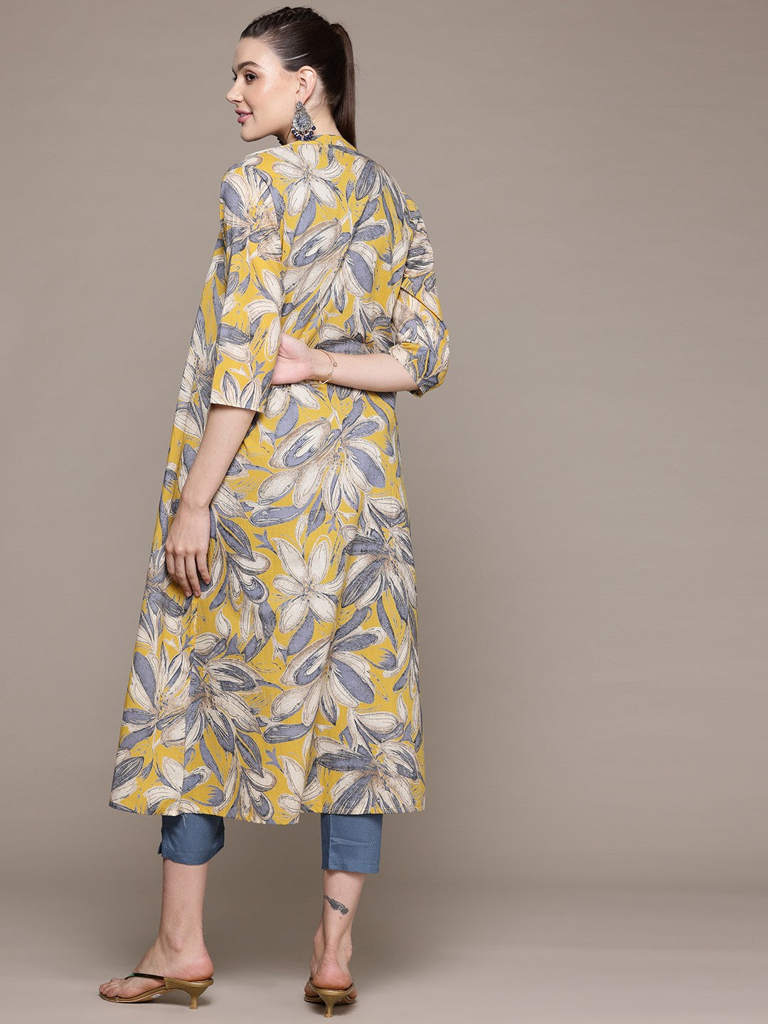 Straight Style Cotton Fabric Grey Color Co-Ord Set