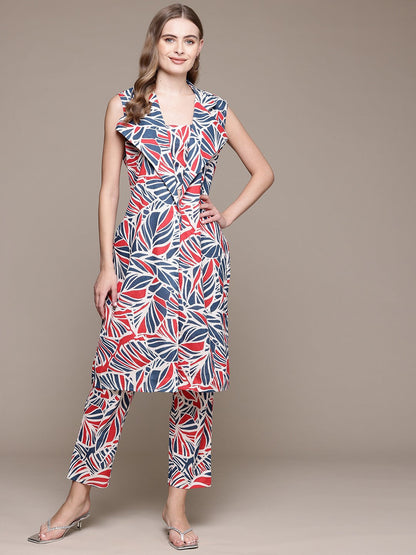Straight Style Cotton Fabric Navy Blue Color Co-Ord Set With Shrug