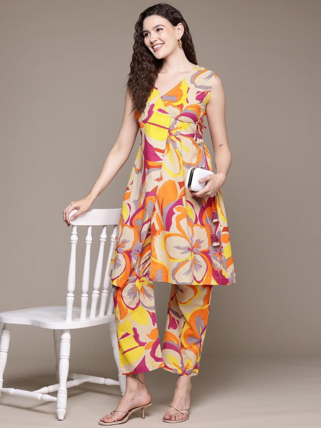 Kimono Style Cotton Fabric Multi Color Co-Ord Set