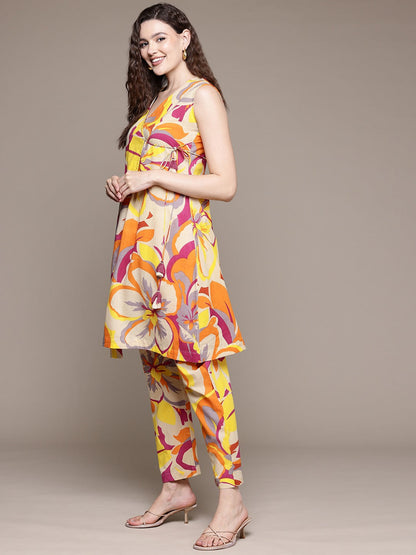 Kimono Style Cotton Fabric Multi Color Co-Ord Set