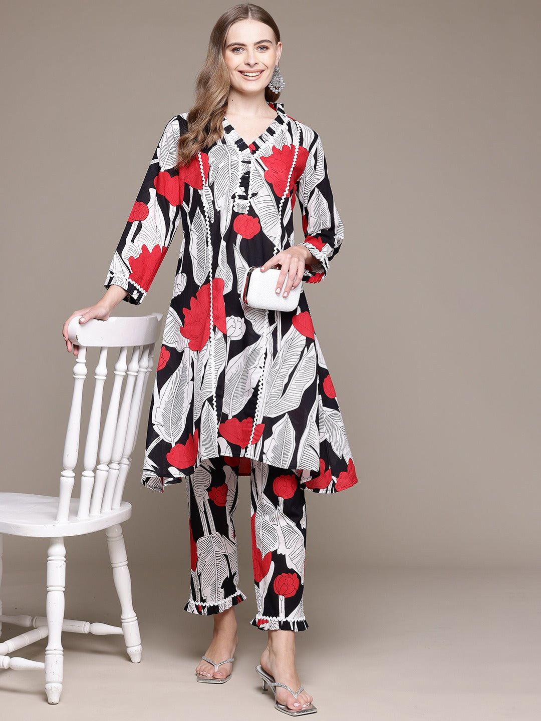 A Line Style Cotton Fabric Black Color Co-Ord Set
