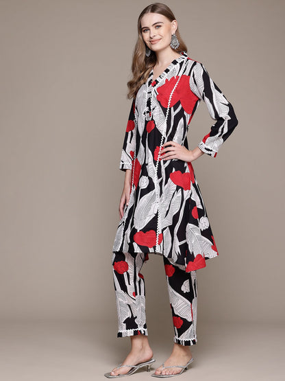 A Line Style Cotton Fabric Black Color Co-Ord Set