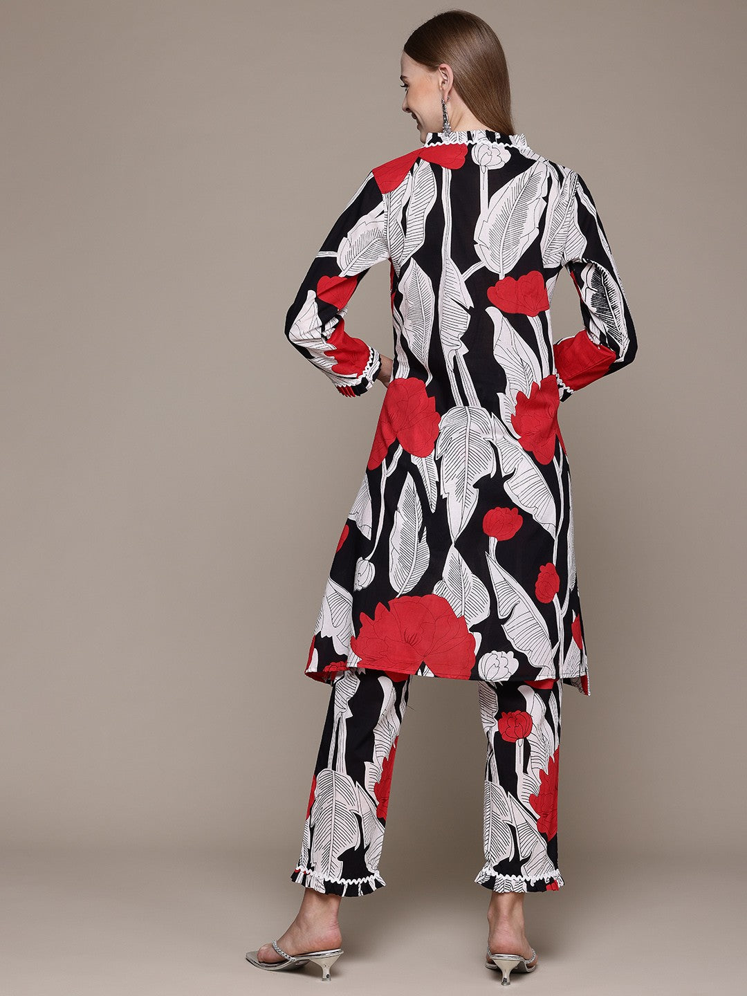A Line Style Cotton Fabric Black Color Co-Ord Set