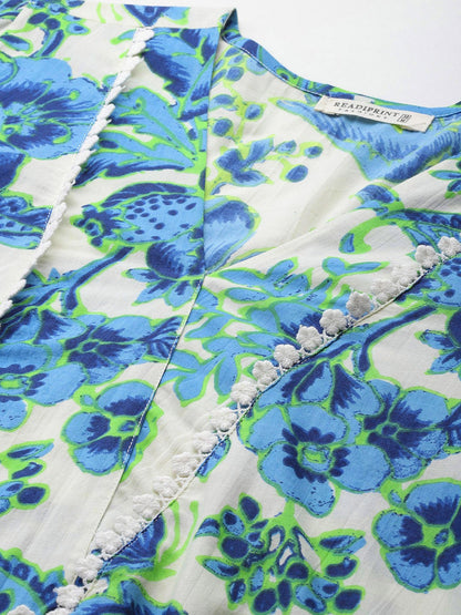 A Line Style Cotton Fabric Blue Color Co-Ord Set